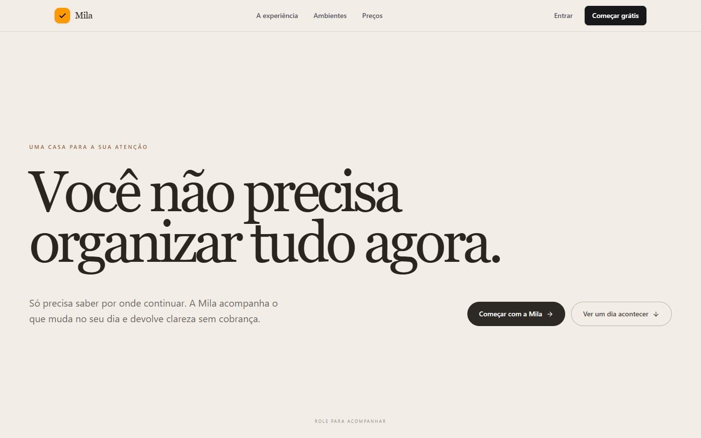Site Mila, produto digital para hábitos, tarefas e agenda